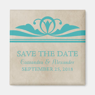 Teal Elegant Deco Save the Date Magnet