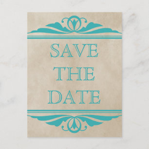 Teal Elegant Deco Save the Date Postcard