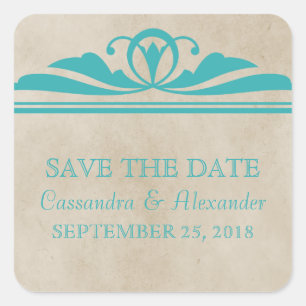 Teal Elegant Deco Save the Date Stickers