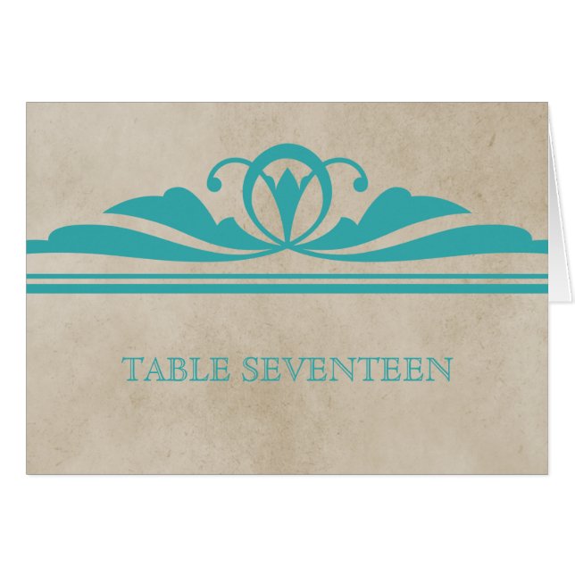 Teal Elegant Deco Table Number Card (Front Horizontal)