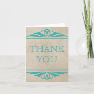 Teal Elegant Deco Thank You Card