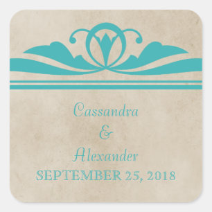 Teal Elegant Deco Wedding Stickers