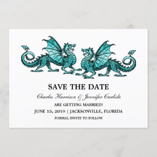 Teal Elegant Dragons Save the Date Invite