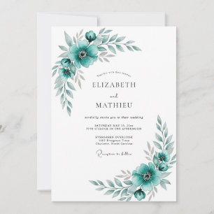 Teal Elegant Floral Romance Wedding Invitation