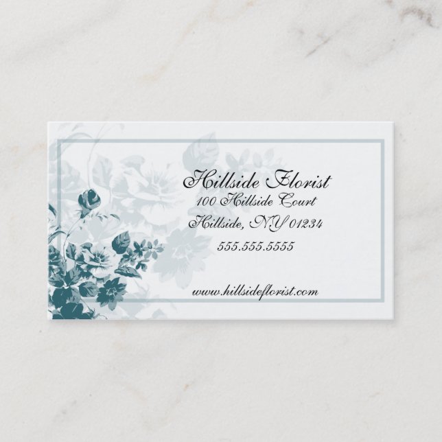 Teal Elegant Flower Florist Business Cards (Front)