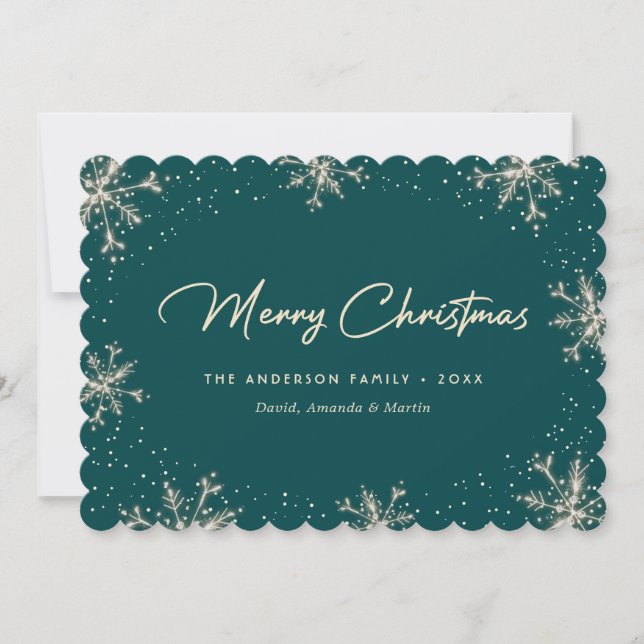 Teal Elegant Modern Snowflake Christmas Card (Front)
