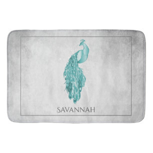 Teal Elegant Peacock Personalised Bath Mat