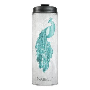 Teal Elegant Peacock Personalized Thermal Tumbler