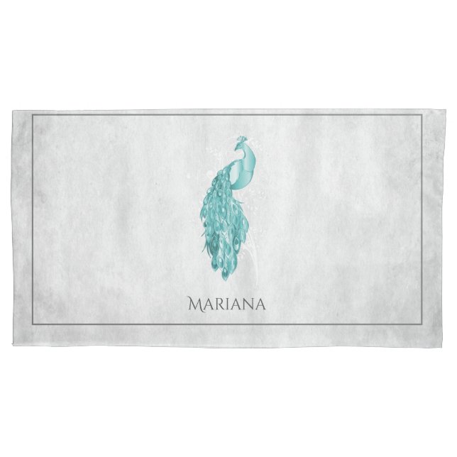 Teal Elegant Peacock Pillow Case (Front)