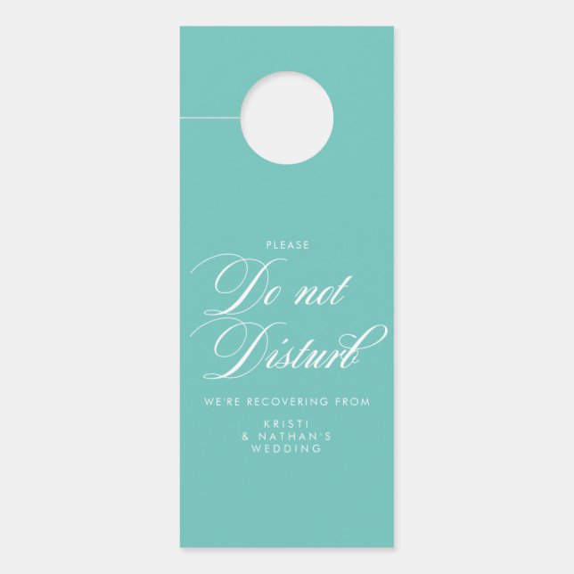 Teal Elegant Script Wedding Do Not Disturb Sign (Front)