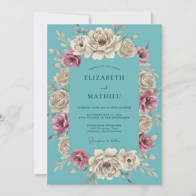 Teal Elegant Vintage Wedding Invitation (Front)