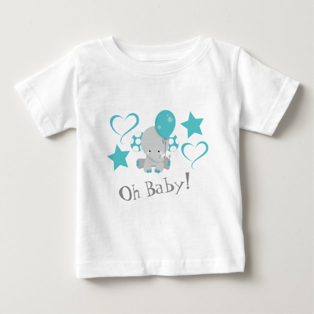 Teal Elephant Balloon Oh Baby Baby T-Shirt (Front)