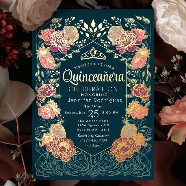 Teal Enchanted Garden Floral Quinceanera  (Creator Uploaded)