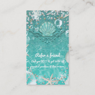 Teal Enchanted Sea Starfish & Bubbles Beach Refer Referral Card