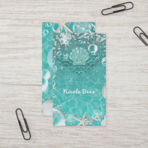 Teal Enchanted Sea Starfish & Bubbles Ocean Beach Business Card