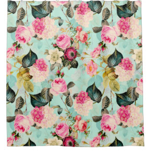 Teal Enchanting Vintage Rococo Roses Garden Shower Curtain