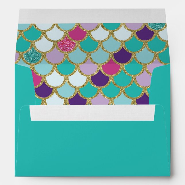 Teal Envelope Mermaid Scales Gold Glitter (Back (Bottom))