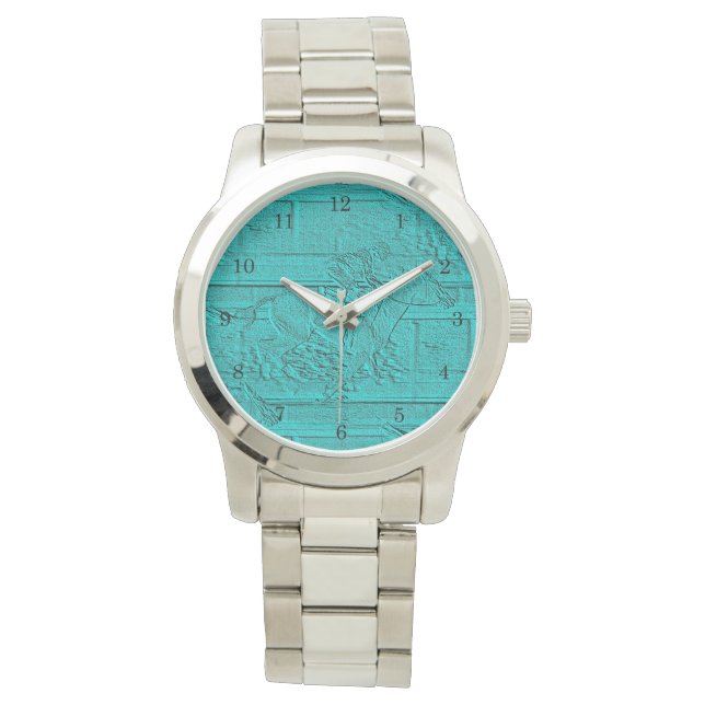 Teal Etched Look Horse Racing Silhouette Watch (Front)