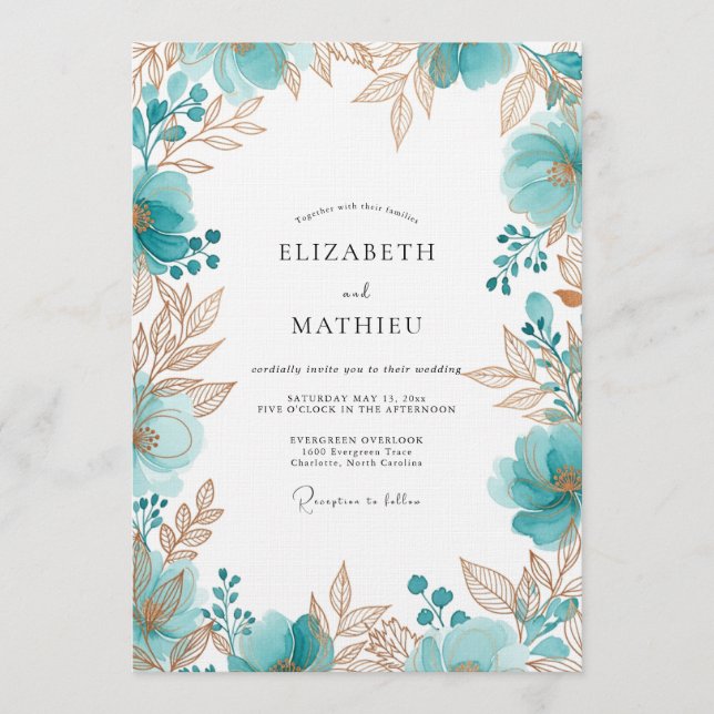 Teal Ethereal Floral Romance Wedding Invitation (Front)