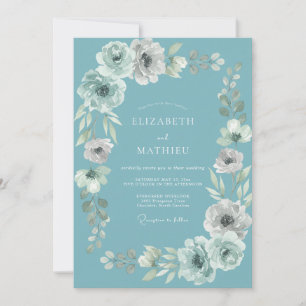 Teal Ethereal Flourish Wedding Invitation