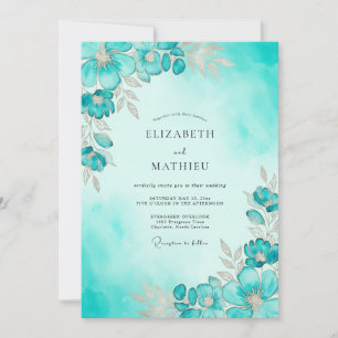 Teal Ethereal Watercolor Wedding Invitation