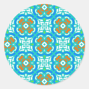 Teal Ethnic Pattern Classic Round Sticker