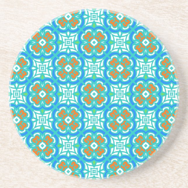 Teal Ethnic Pattern Coaster (Front)