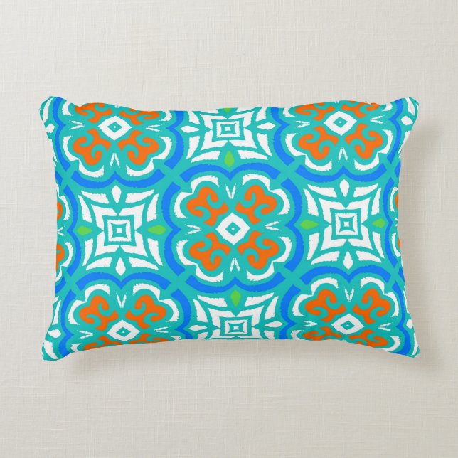Teal Ethnic Pattern Decorative Cushion (Front)