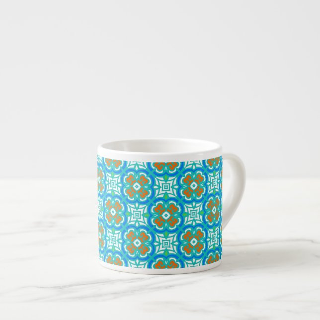 Teal Ethnic Pattern Espresso Cup (Front Right)