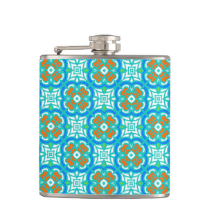 Teal Ethnic Pattern Hip Flask