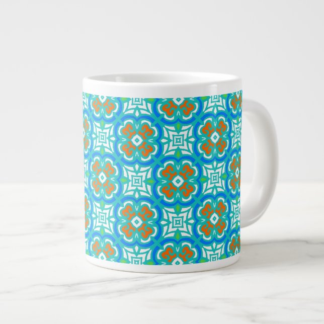 Teal Ethnic Pattern Large Coffee Mug (Front Right)