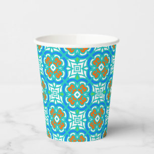Teal Ethnic Pattern Paper Cups