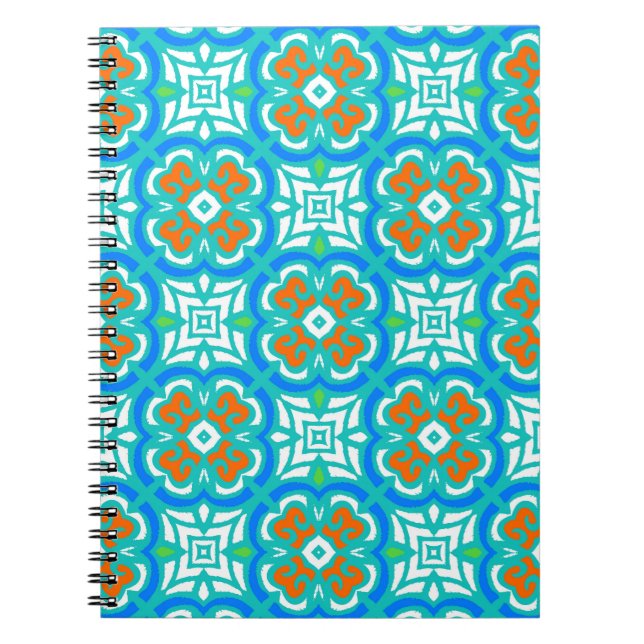 Teal Ethnic Pattern Spiral Notebook (Front)