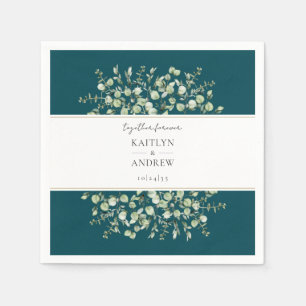 Teal Eucalyptus Together Forever Wedding  Napkin