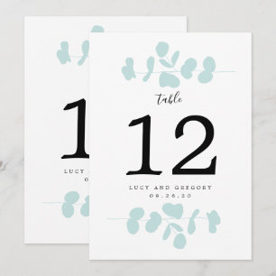 Teal Eucalyptus Wedding Table Number