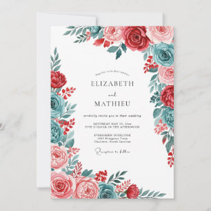 Teal Exquisite Botanical Wedding Invitation