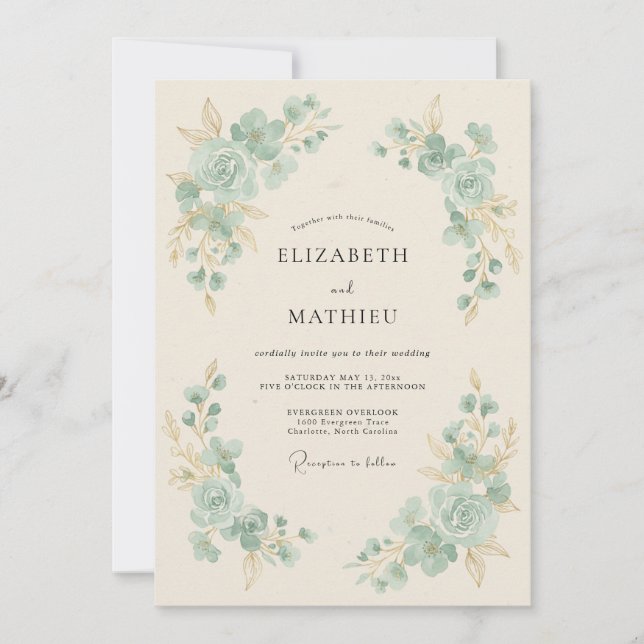 Teal Exquisite Vintage Wedding Invitation (Front)