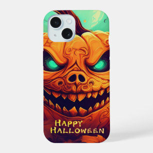 Teal-Eyed Pumpkin Candles Full Moon Halloween iPhone 15 Case