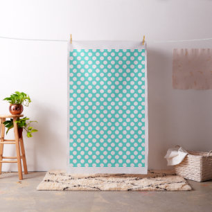 Teal Fabric with Large White Polka Dots