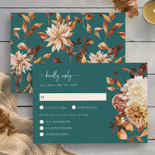 Teal Fall Leaves Floral RSVP Card