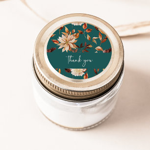 Teal Fall Leaves Thank You Sticker