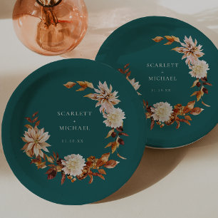 Teal Fall Paper Plate
