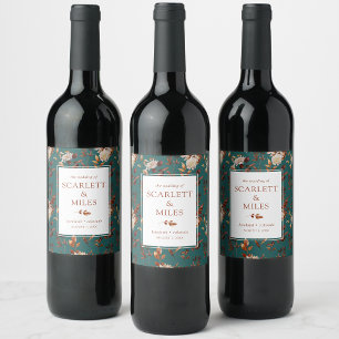 Teal Fall Terracotta Foliage Wedding Favour Wine Label