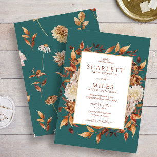 Teal Fall Terracotta Watercolor Floral Wedding Invitation