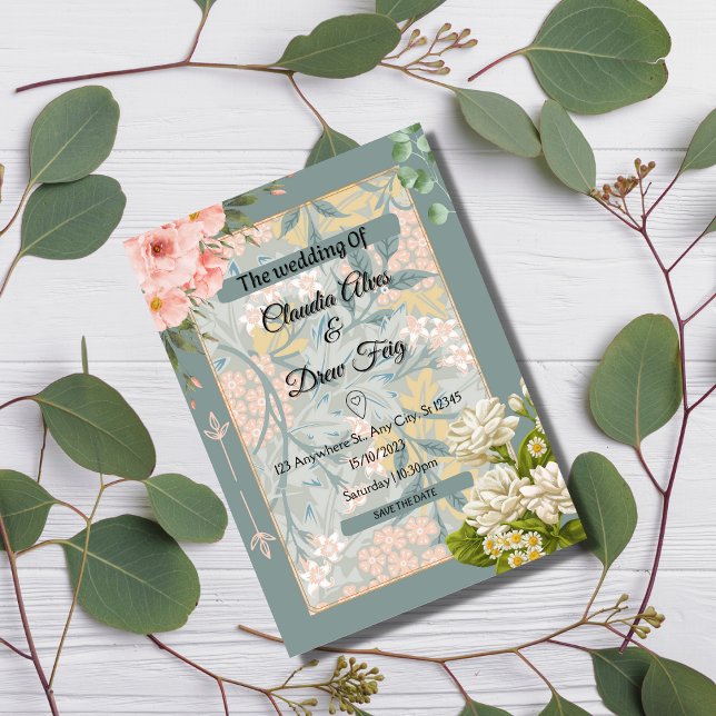 Teal Fall  Watercolor Floral Wedding Invitation (Creator Uploaded)