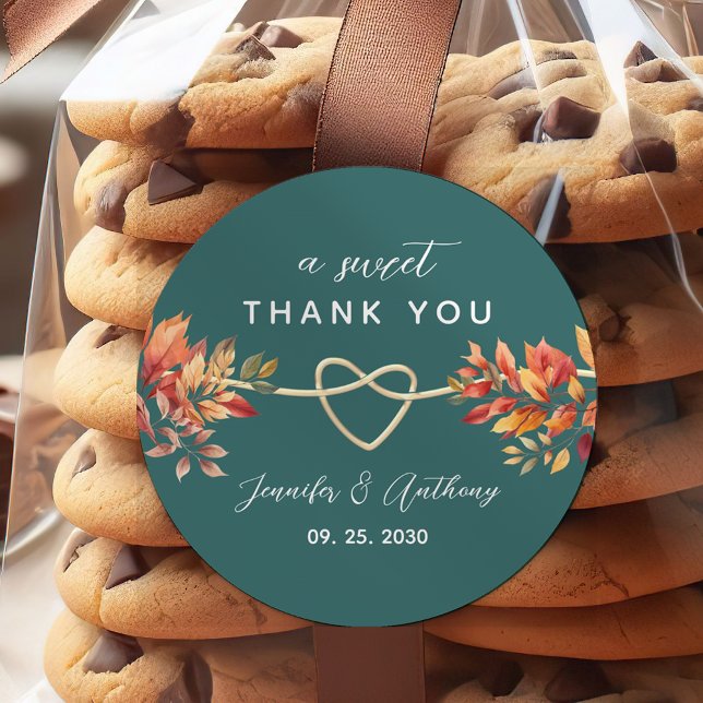 Teal Fall Wedding Thank You Classic Round Sticker (Creator Uploaded)