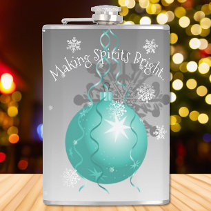Teal Fancy Christmas Ornament Flask