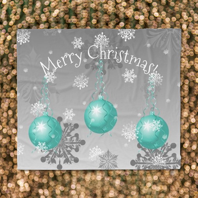 Teal Fancy Christmas Ornament Fleece Blanket (Teal Fancy Christmas Ornament Fleece Blanket)