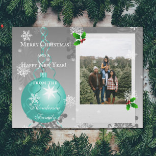 Teal Fancy Christmas Ornament Holiday Photo Card