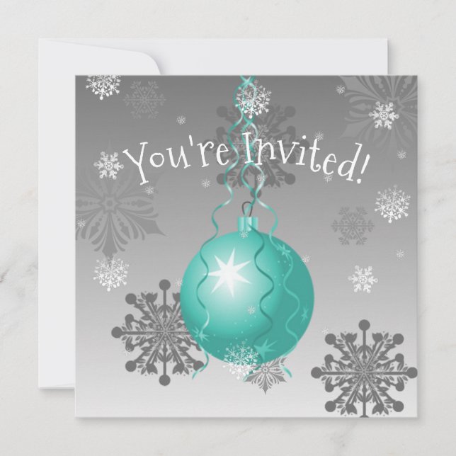 Teal Fancy Christmas Ornament Invitation (Front)